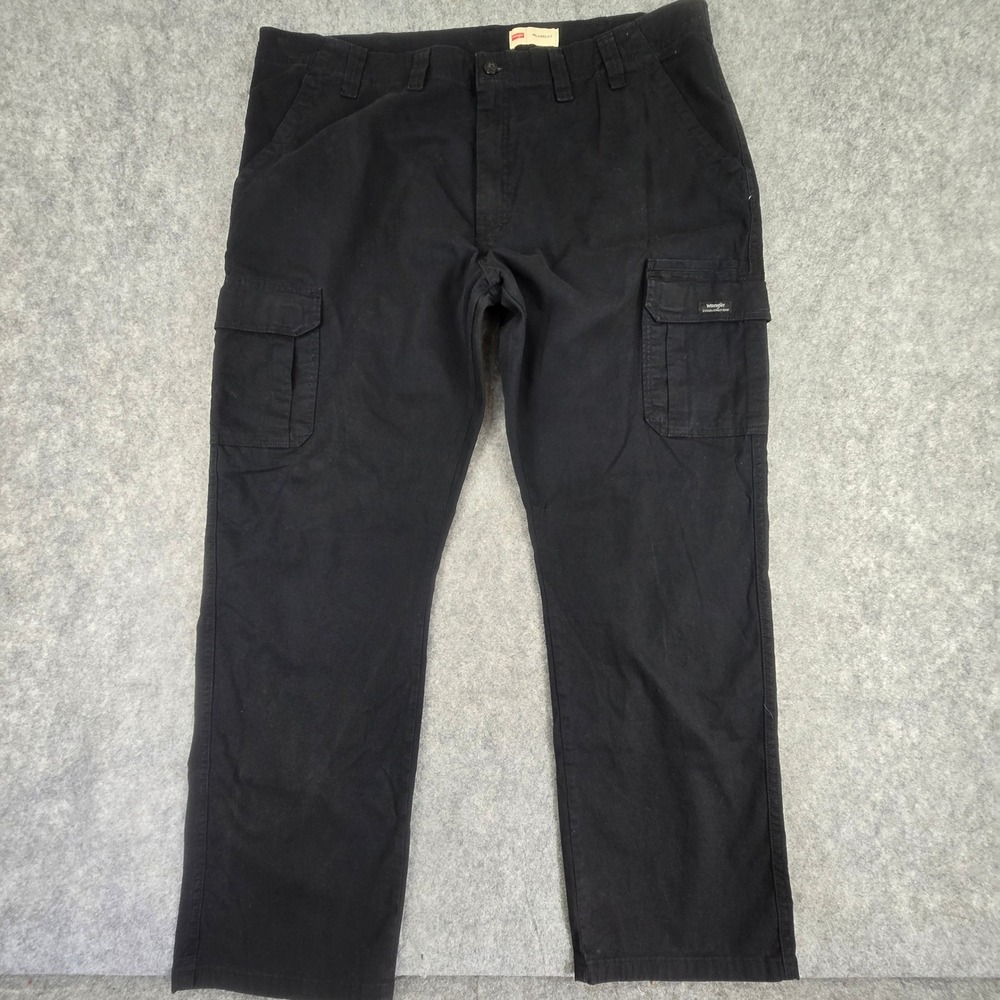Wrangler Cargo Pants Mens 44x32 Black Relaxed Fit Stretch Side Pockets